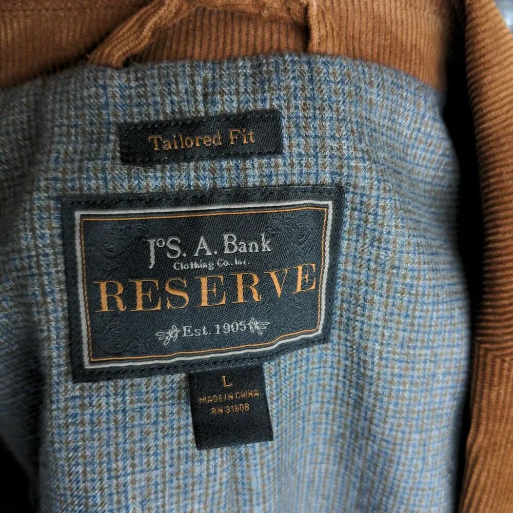 Jos A Bank Reserve Tailored Fit Corduroy Blazer Sz L Brown Elbow Patch Academia